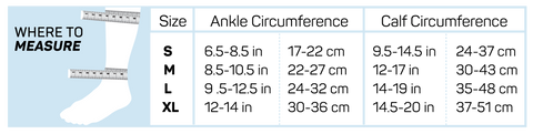 TA6 Thin Air Performance Calf Sleeves Size Chart
