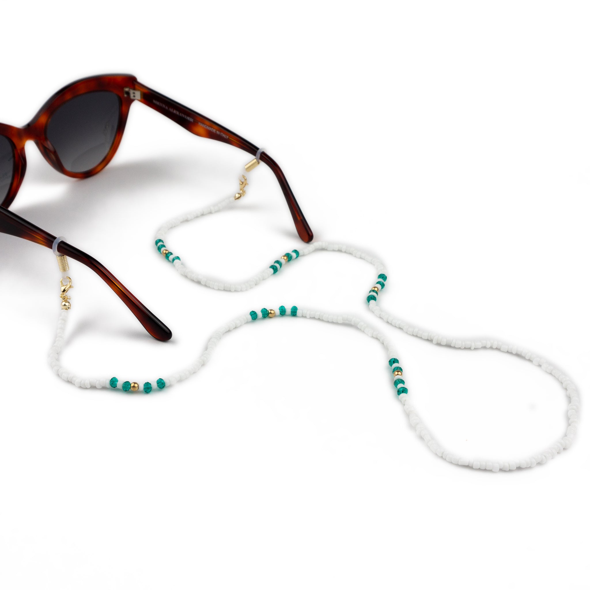 Sunglasses Chain | White and Turquoise Beaded - SIENNA ALEXANDER LONDON
