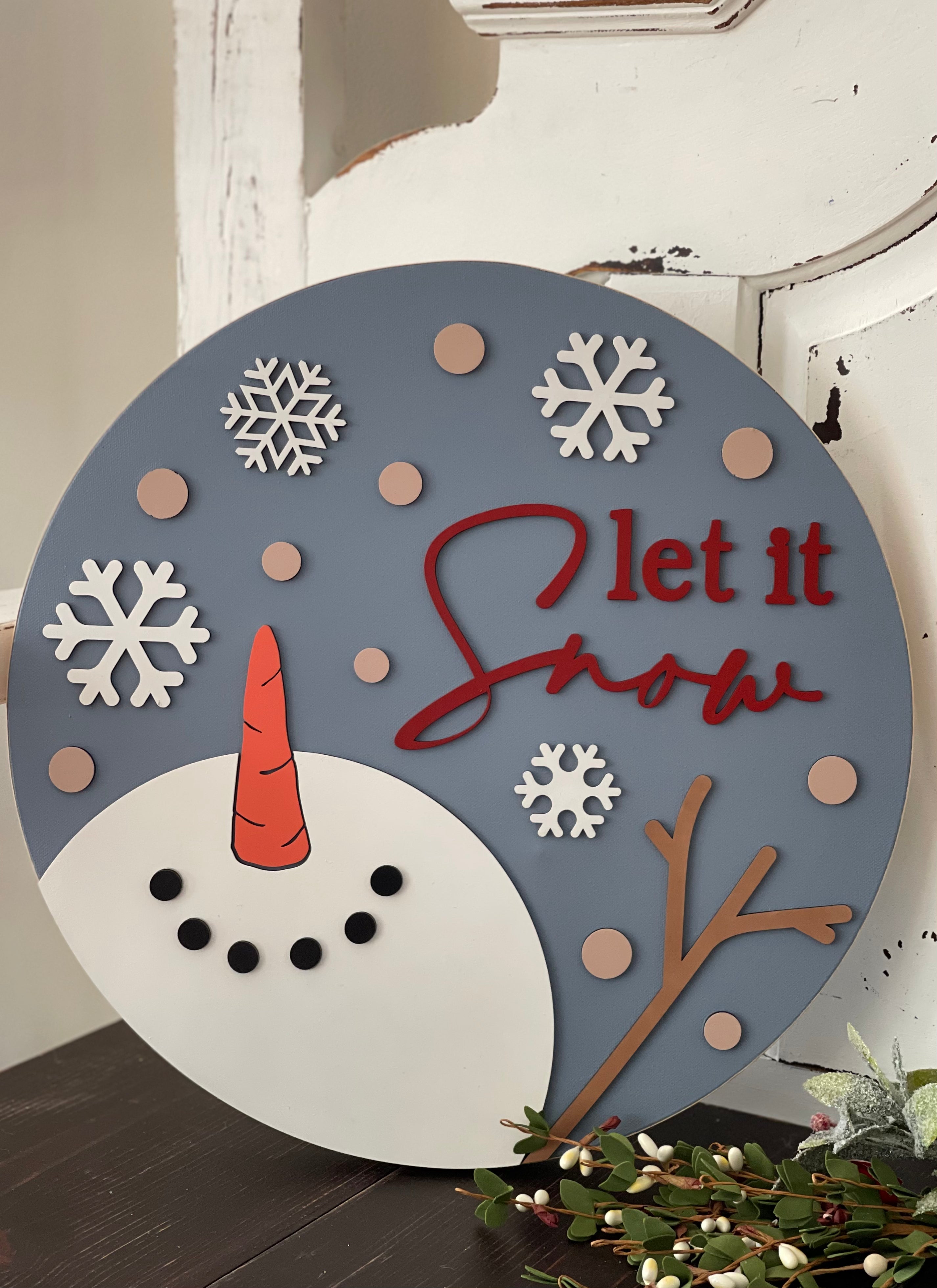 Let It Snow Snowman Canvas Round Sign