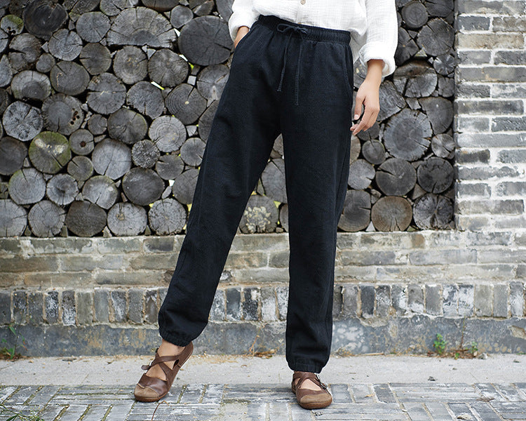 women linen cotton tapered pants