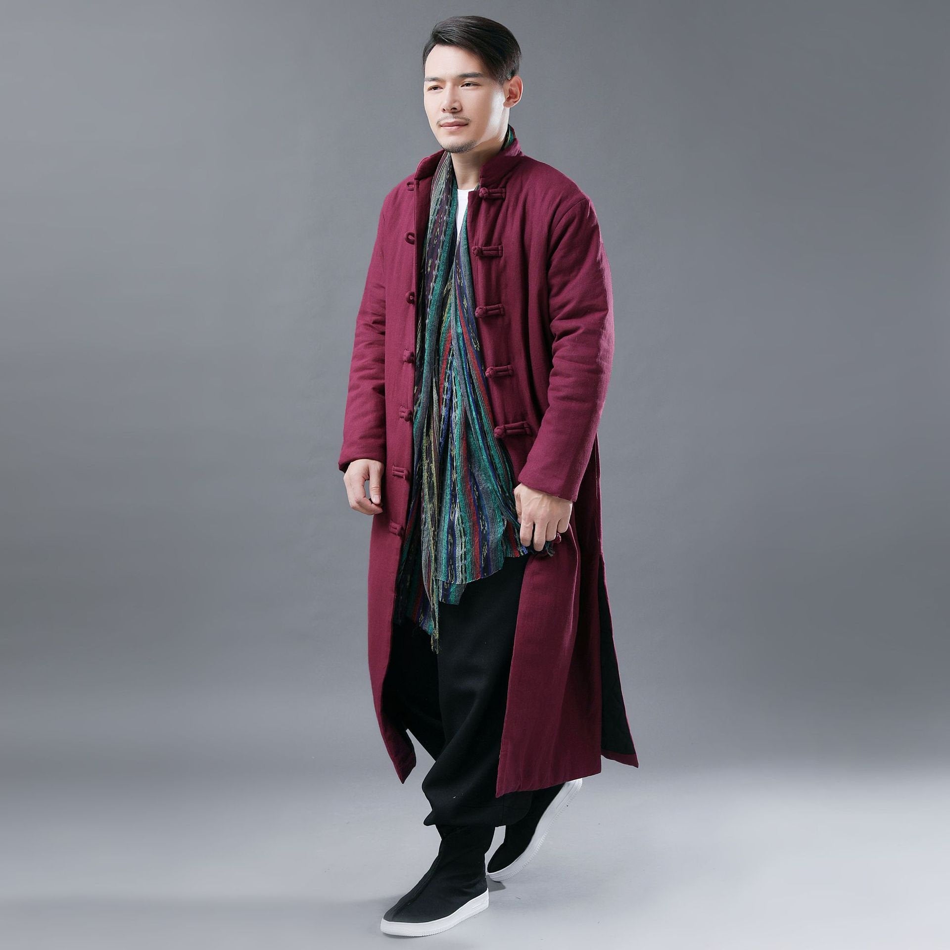 Men Asian Style Linen and Cotton Long Quilt Coat | Osonian Clothing