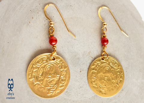 Folklore Gypsy Silver Gold Handmade Earrings Carnelian Gemstones