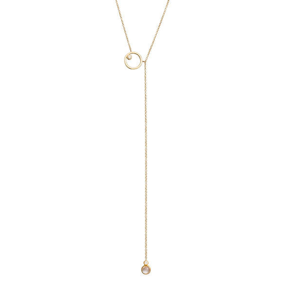 Rainbow Moonstone & Diamond Lariat Choker Necklace 18k Yellow Gold