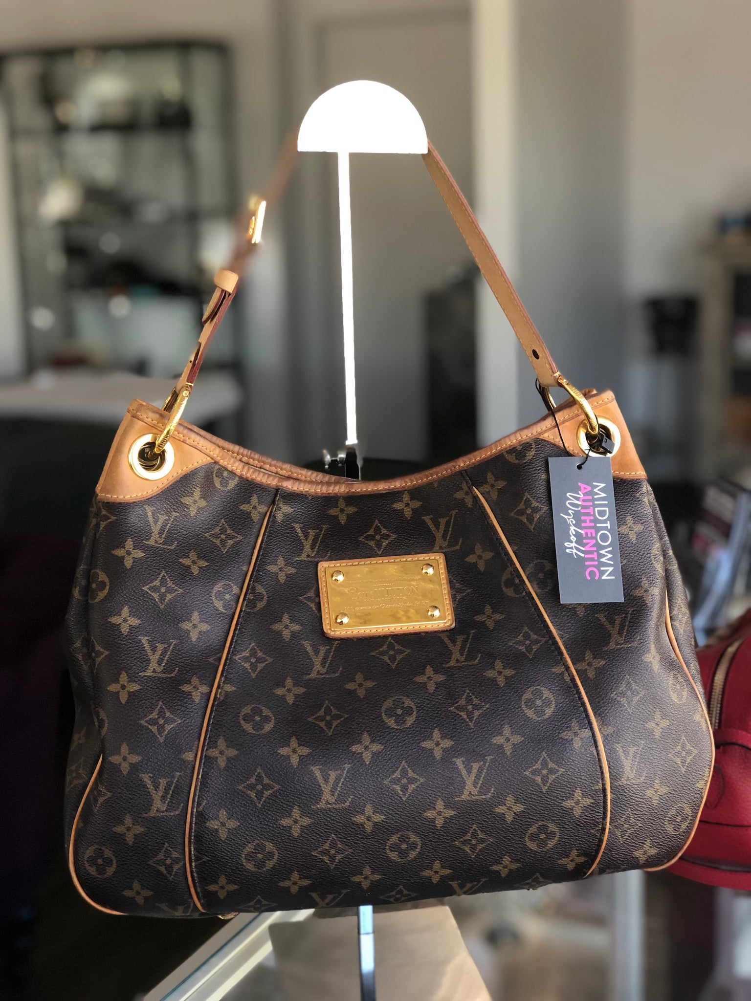 Super bag Galleria PM Louis Vuitton Brown Leather Cloth ref.121587