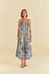 Smocked Square Neck Tiered Beaded Cotton Maxi Dress