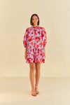 Summer Short Button Front Puff Sleeves Sleeves Cotton High-Neck Dress