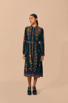 Collared Viscose Belted Button Front Long Sleeves Winter Midi Dress