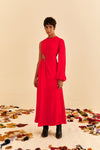 Long Sleeves One Shoulder Round Neck Asymmetric Ruched Maxi Dress