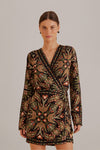 Fall Winter General Print Short Long Sleeves Wrap Dress