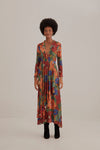 V-neck Plunging Neck General Print Fall Winter Long Sleeves Flower(s) Maxi Dress