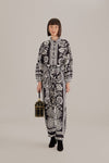 Pocketed Button Front Collared General Print Long Sleeves Fall Winter Jumpsuit