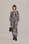 Collared General Print Button Front Pocketed Long Sleeves Fall Winter Jumpsuit