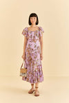 Flutter Short Sleeves Sleeves Off the Shoulder Hidden Back Zipper Flowy Floral Print Maxi Dress