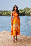 Striped Print Flowy Asymmetric Viscose Maxi Dress