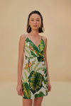 V-neck Hidden Back Zipper Sleeveless General Print Short Linen Dress