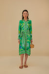 General Print Collared Viscose Dress With Ruffles
