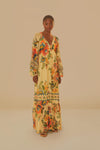 V-neck Hidden Back Zipper Long Sleeves Viscose General Print Maxi Dress