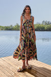 Sleeveless Square Neck Summer Cotton Button Front Pocketed Goddess Maxi Dress