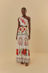 One Shoulder Floral Print Embroidered Goddess Maxi Dress