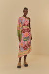 One Shoulder Tropical Print Asymmetric Viscose Maxi Dress