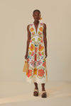 A-line V-neck Floral Print Linen Evening Dress/Maxi Dress