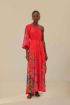 Summer One Shoulder Floral Print Viscose Evening Dress/Maxi Dress