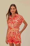 Sophisticated Linen Summer Belted Collared General Print Romper