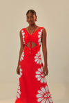 V-neck Fall Cutout Open-Back Wrap Floral Print Midi Dress