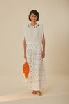 White Daisy 3d Flower Embroidered Maxi Skirt, White / Xxs