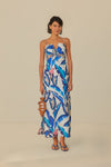 Linen General Print Lace-Up Sweetheart Evening Dress/Maxi Dress