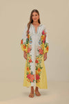 Round Neck Linen Floral Print Evening Dress/Maxi Dress