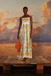 Square Neck Floral Print Sleeveless Cotton Evening Dress/Maxi Dress
