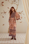 Sophisticated Round Neck Long Sleeves Gathered Vintage General Print Maxi Dress