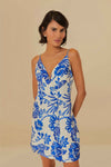 V-neck Floral Print Short Linen Hidden Back Zipper Dress