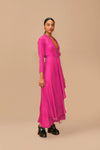 V-neck Beaded Hidden Back Zipper Tiered Winter Plunging Neck Long Sleeves Maxi Dress