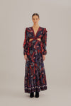 V-neck Tiered Cutout Fall Winter Plunging Neck General Print Long Sleeves Maxi Dress