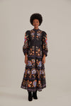 General Print Long Sleeves Button Front Pocketed High-Neck Fall Winter Maxi Dress