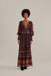 V-neck Fall Winter Plunging Neck Paisley Print Long Sleeves Hidden Back Zipper Maxi Dress