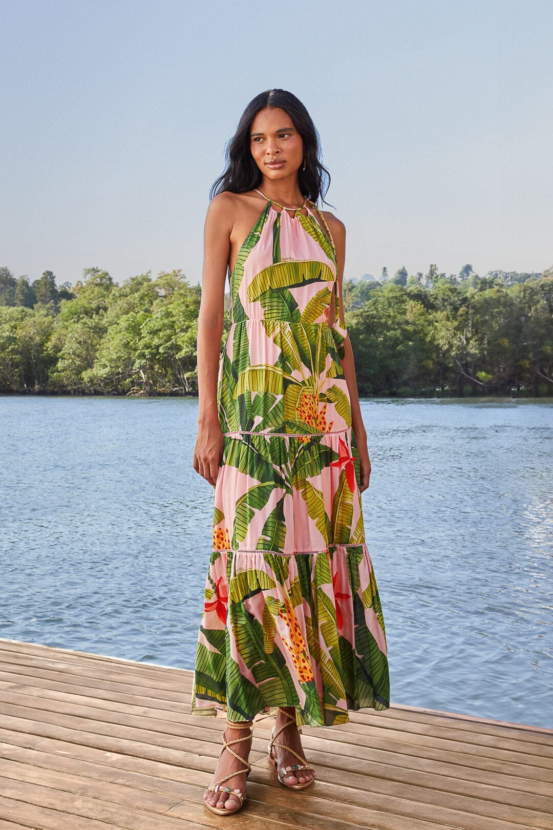 Shop Farm Rio Active Pink Banana Leaves Sleeveless Maxi Dress In Banana Leaves Pink