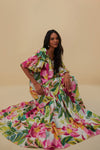 Drawstring Off the Shoulder Floral Print Evening Dress/Maxi Dress