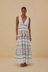 V-neck Summer Embroidered Flowy Tiered Maxi Dress