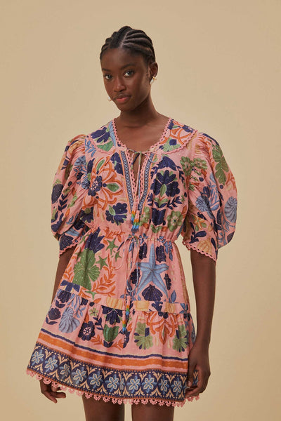 Short Cotton General Print Round Neck Summer Short Sleeves Sleeves Beach Dress