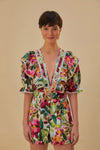 Sophisticated V-neck Floral Print Flutter Sleeves Evening Dress/Romper With Ruffles