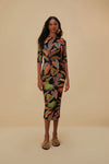 General Print Elbow Length Sleeves Round Neck Midi Dress