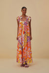 Sleeveless Round Neck Beaded Floral Print Summer Maxi Dress