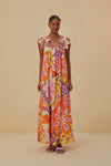 Beaded Floral Print Sleeveless Round Neck Summer Maxi Dress