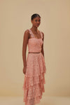 Light Pink Guipure Layered Maxi Skirt, Light Pink / Xxs