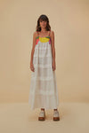 Cotton Applique Asymmetric Tiered Sleeveless Summer Maxi Dress