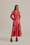 Hidden Back Zipper Long Sleeves Floral Print Round Neck Fall Winter Maxi Dress