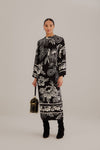 Round Neck Paisley Print Long Sleeves Fall Winter Dress